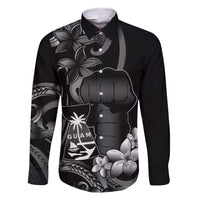 Black Hafa Adai Guam Family Matching Short Sleeve Bodycon Dress and Hawaiian Shirt Chamorro Latte Stone Hand With Plumeria LT14 Dad's Shirt - Long Sleeve Black - Polynesian Pride