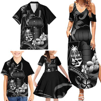 Black Hafa Adai Guam Family Matching Summer Maxi Dress and Hawaiian Shirt Chamorro Latte Stone Hand With Plumeria LT14 - Polynesian Pride