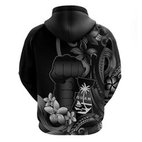 Black Hafa Adai Guam Hoodie Chamorro Latte Stone Hand With Plumeria