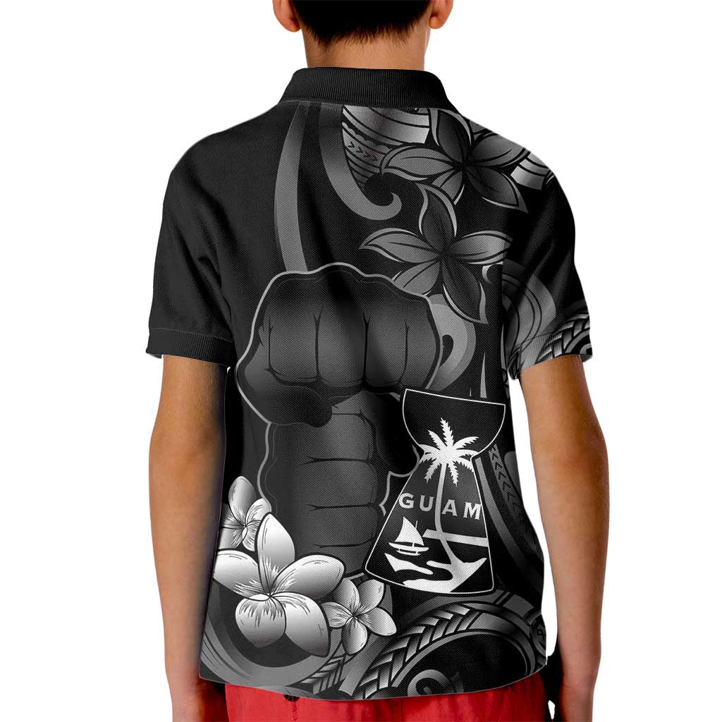 Black Hafa Adai Guam Kid Polo Shirt Chamorro Latte Stone Hand With Plumeria