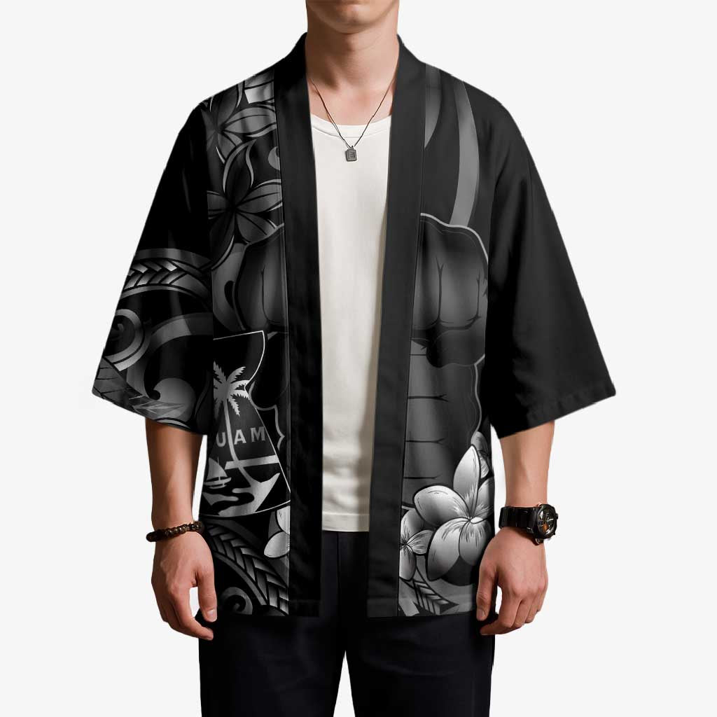 Black Hafa Adai Guam Kimono Chamorro Latte Stone Hand With Plumeria - Polynesian Pride