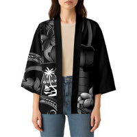 Black Hafa Adai Guam Kimono Chamorro Latte Stone Hand With Plumeria - Polynesian Pride