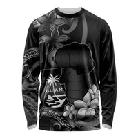 Black Hafa Adai Guam Long Sleeve Shirt Chamorro Latte Stone Hand With Plumeria