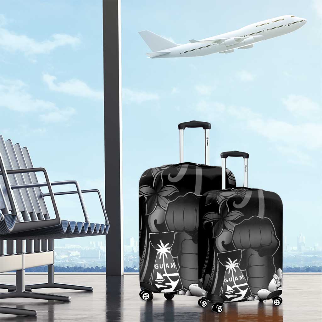 Black Hafa Adai Guam Luggage Cover Chamorro Latte Stone Hand With Plumeria