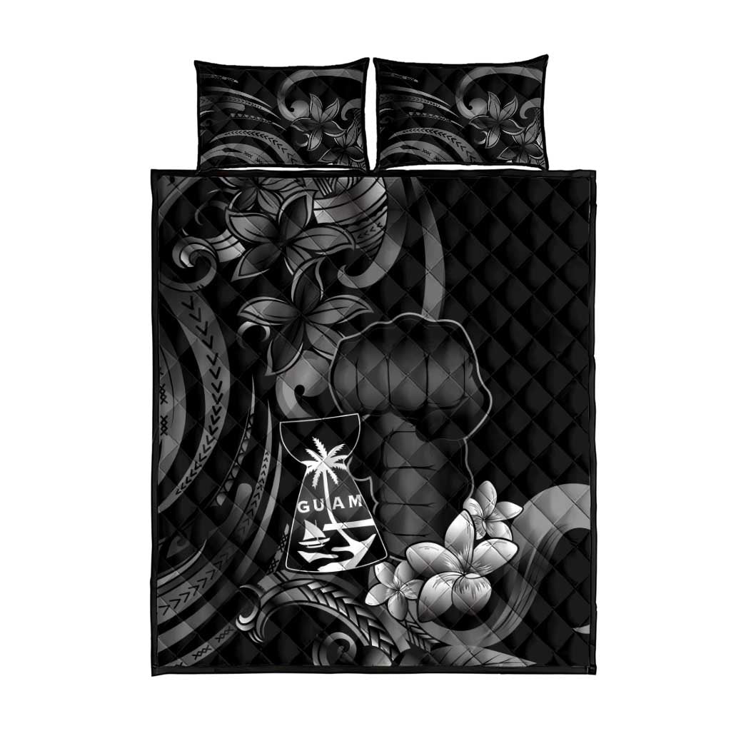 Black Hafa Adai Guam Quilt Bed Set Chamorro Latte Stone Hand With Plumeria