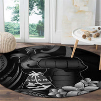 Black Hafa Adai Guam Round Carpet Chamorro Latte Stone Hand With Plumeria