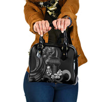 Black Hafa Adai Guam Shoulder Handbag Chamorro Latte Stone Hand With Plumeria