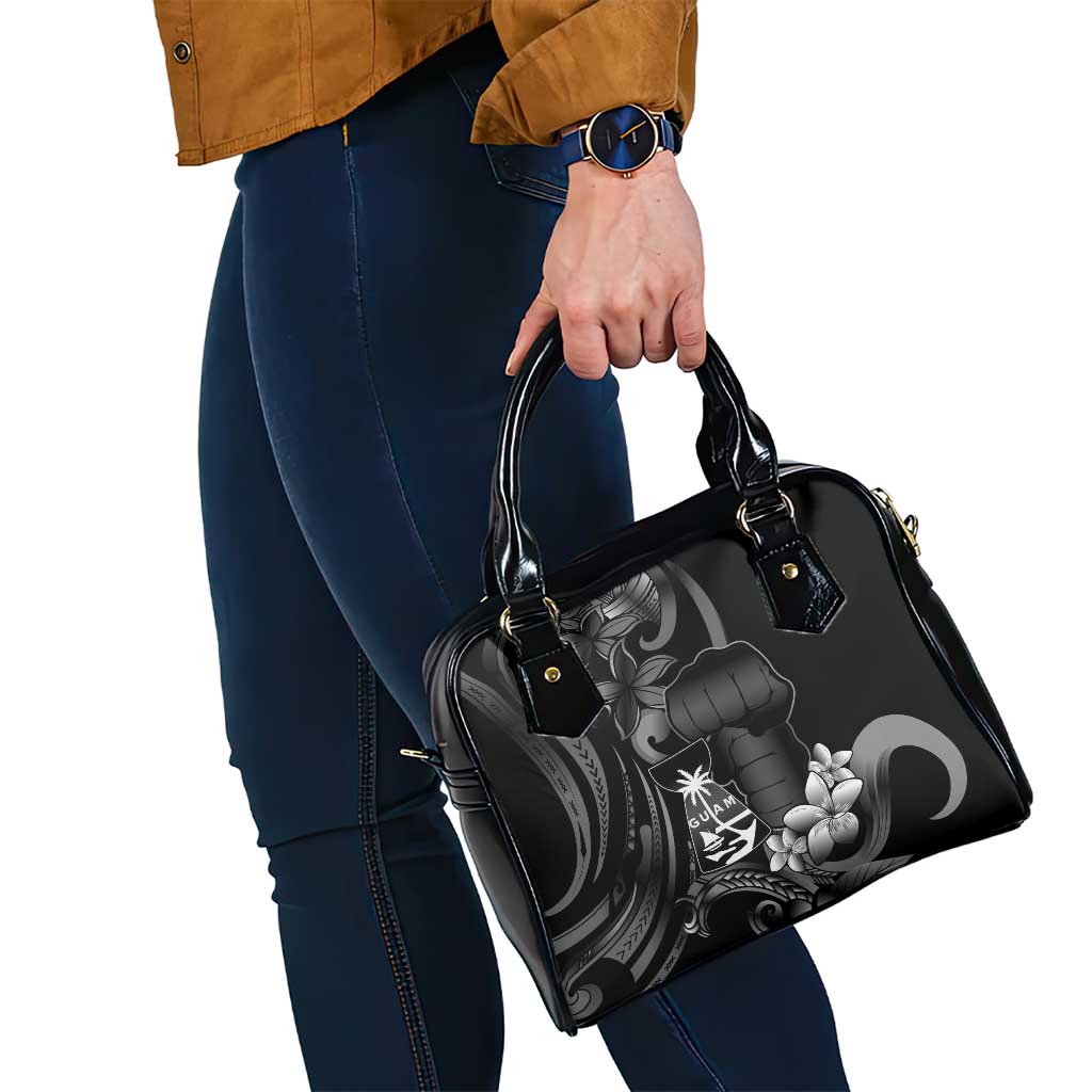 Black Hafa Adai Guam Shoulder Handbag Chamorro Latte Stone Hand With Plumeria