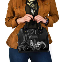 Black Hafa Adai Guam Shoulder Handbag Chamorro Latte Stone Hand With Plumeria