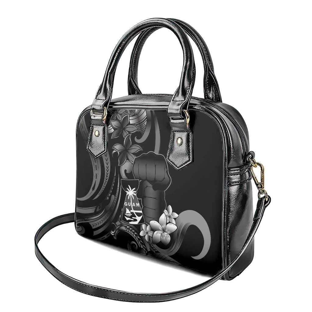 Black Hafa Adai Guam Shoulder Handbag Chamorro Latte Stone Hand With Plumeria