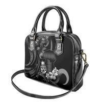Black Hafa Adai Guam Shoulder Handbag Chamorro Latte Stone Hand With Plumeria