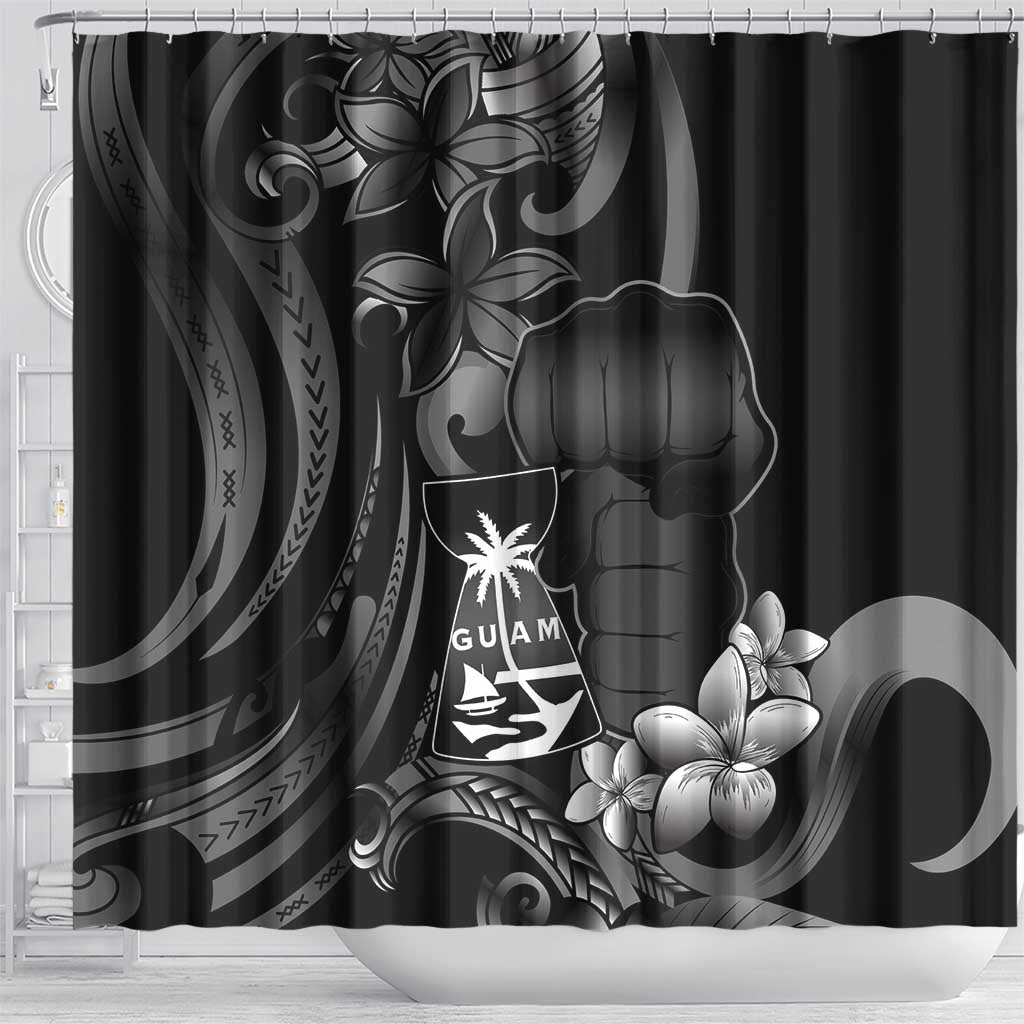 Black Hafa Adai Guam Shower Curtain Chamorro Latte Stone Hand With Plumeria