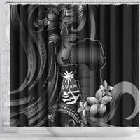 Black Hafa Adai Guam Shower Curtain Chamorro Latte Stone Hand With Plumeria
