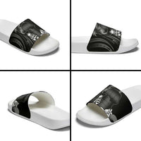 Black Hafa Adai Guam Slide Sandals Chamorro Latte Stone Hand With Plumeria - Polynesian Pride