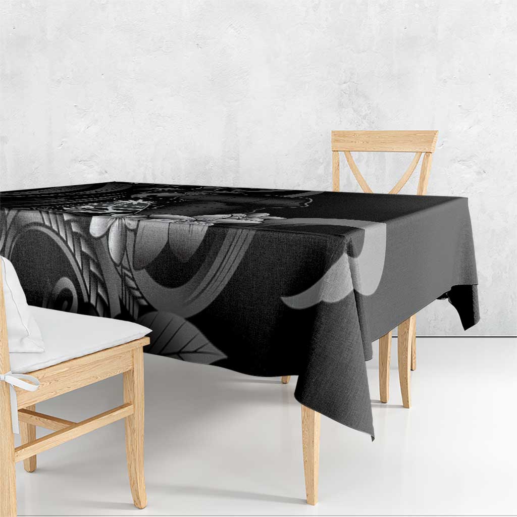 Black Hafa Adai Guam Tablecloth Chamorro Latte Stone Hand With Plumeria