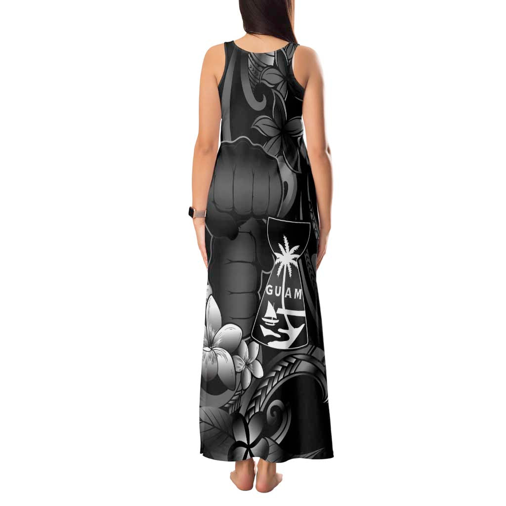 Black Hafa Adai Guam Tank Maxi Dress Chamorro Latte Stone Hand With Plumeria