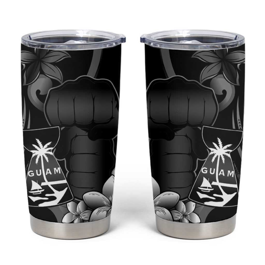 Black Hafa Adai Guam Tumbler Cup Chamorro Latte Stone Hand With Plumeria