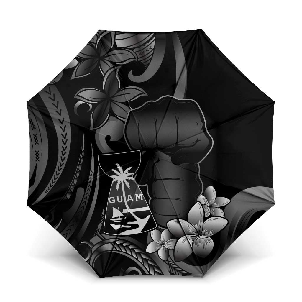 Black Hafa Adai Guam Umbrella Chamorro Latte Stone Hand With Plumeria - Polynesian Pride