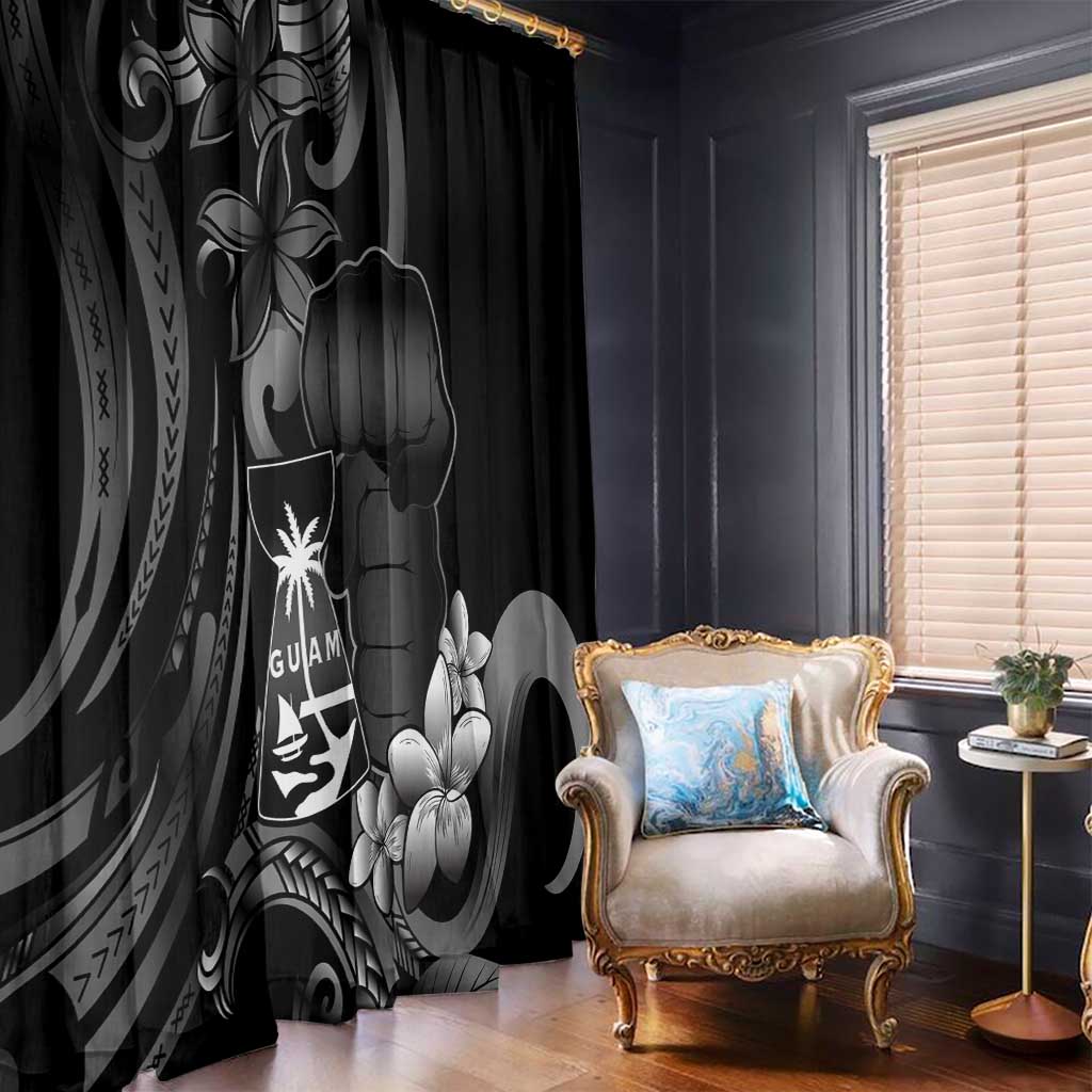 Black Hafa Adai Guam Window Curtain Chamorro Latte Stone Hand With Plumeria
