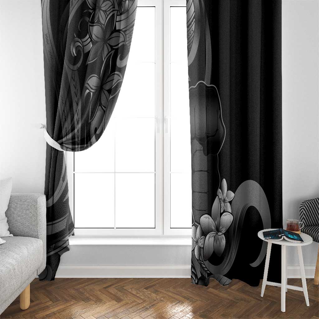 Black Hafa Adai Guam Window Curtain Chamorro Latte Stone Hand With Plumeria