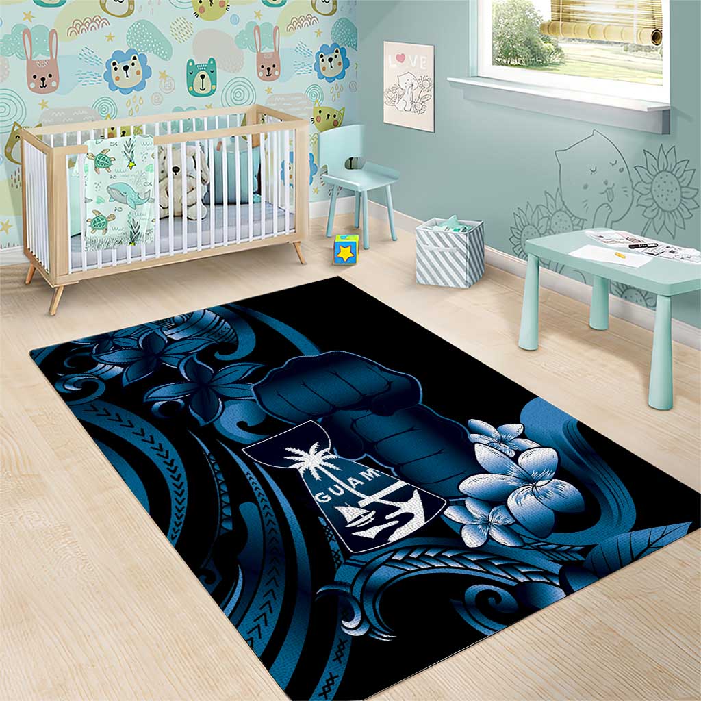 Blue Hafa Adai Guam Area Rug Chamorro Latte Stone Hand With Plumeria