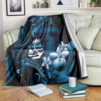 Blue Hafa Adai Guam Blanket Chamorro Latte Stone Hand With Plumeria LT14 Blue - Polynesian Pride