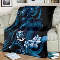 Blue Hafa Adai Guam Blanket Chamorro Latte Stone Hand With Plumeria LT14 - Polynesian Pride