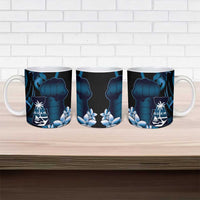 Blue Hafa Adai Guam Ceramic Mug Chamorro Latte Stone Hand With Plumeria - Polynesian Pride