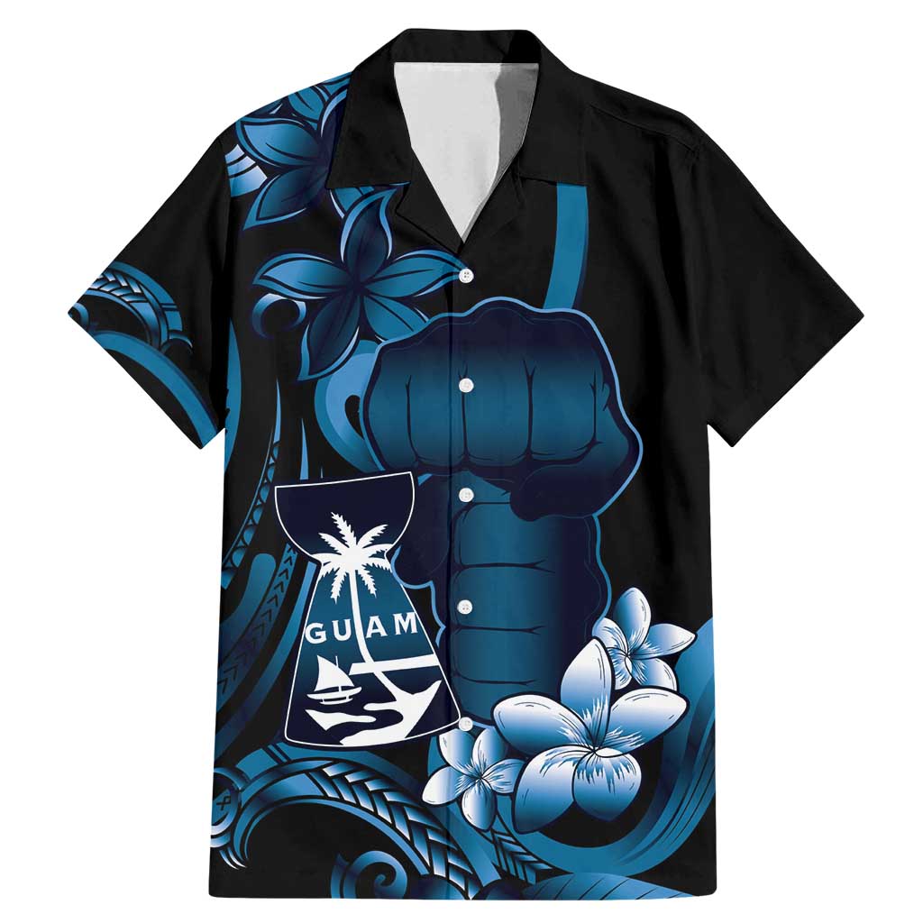 Blue Hafa Adai Guam Family Matching Mermaid Dress and Hawaiian Shirt Chamorro Latte Stone Hand With Plumeria LT14 Dad's Shirt - Short Sleeve Blue - Polynesian Pride