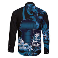 Blue Hafa Adai Guam Family Matching Off Shoulder Maxi Dress and Hawaiian Shirt Chamorro Latte Stone Hand With Plumeria LT14 - Polynesian Pride