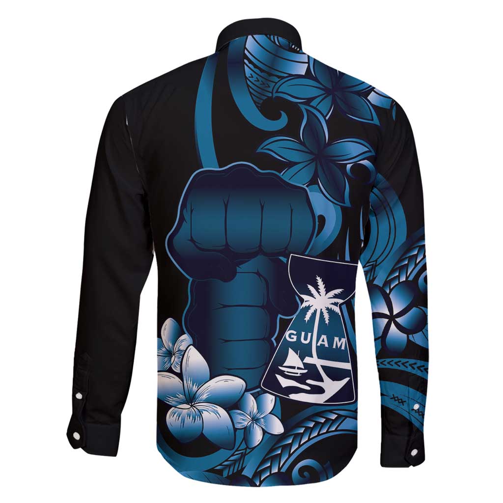 Blue Hafa Adai Guam Family Matching Off Shoulder Short Dress and Hawaiian Shirt Chamorro Latte Stone Hand With Plumeria LT14 - Polynesian Pride