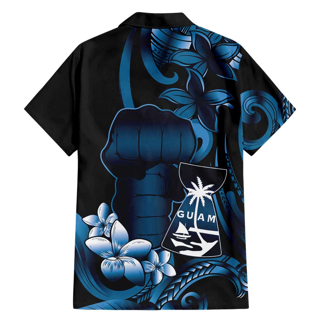 Blue Hafa Adai Guam Family Matching Short Sleeve Bodycon Dress and Hawaiian Shirt Chamorro Latte Stone Hand With Plumeria LT14 - Polynesian Pride