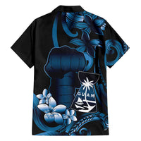 Blue Hafa Adai Guam Family Matching Short Sleeve Bodycon Dress and Hawaiian Shirt Chamorro Latte Stone Hand With Plumeria LT14 - Polynesian Pride