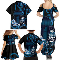 Blue Hafa Adai Guam Family Matching Summer Maxi Dress and Hawaiian Shirt Chamorro Latte Stone Hand With Plumeria LT14 - Polynesian Pride