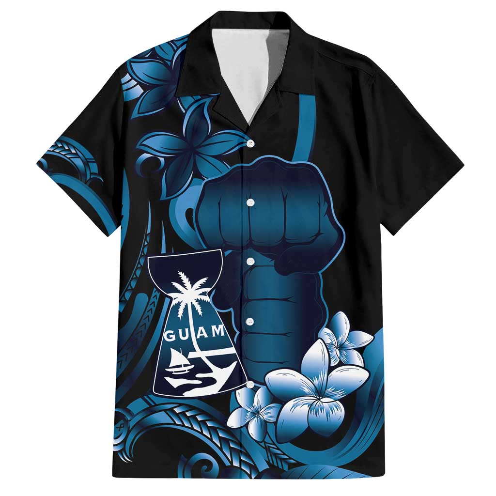Blue Hafa Adai Guam Family Matching Summer Maxi Dress and Hawaiian Shirt Chamorro Latte Stone Hand With Plumeria LT14 Dad's Shirt - Short Sleeve Blue - Polynesian Pride