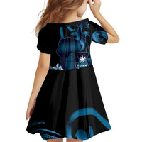 Blue Hafa Adai Guam Kid Short Sleeve Dress Chamorro Latte Stone Hand With Plumeria LT14 - Polynesian Pride