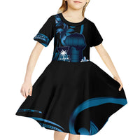 Blue Hafa Adai Guam Kid Short Sleeve Dress Chamorro Latte Stone Hand With Plumeria LT14 - Polynesian Pride