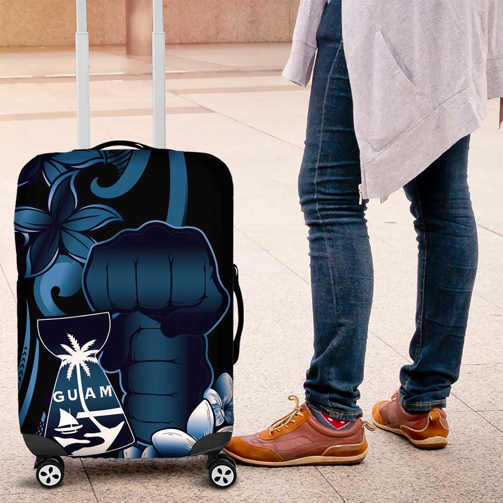 Blue Hafa Adai Guam Luggage Cover Chamorro Latte Stone Hand With Plumeria
