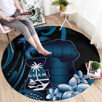 Blue Hafa Adai Guam Round Carpet Chamorro Latte Stone Hand With Plumeria