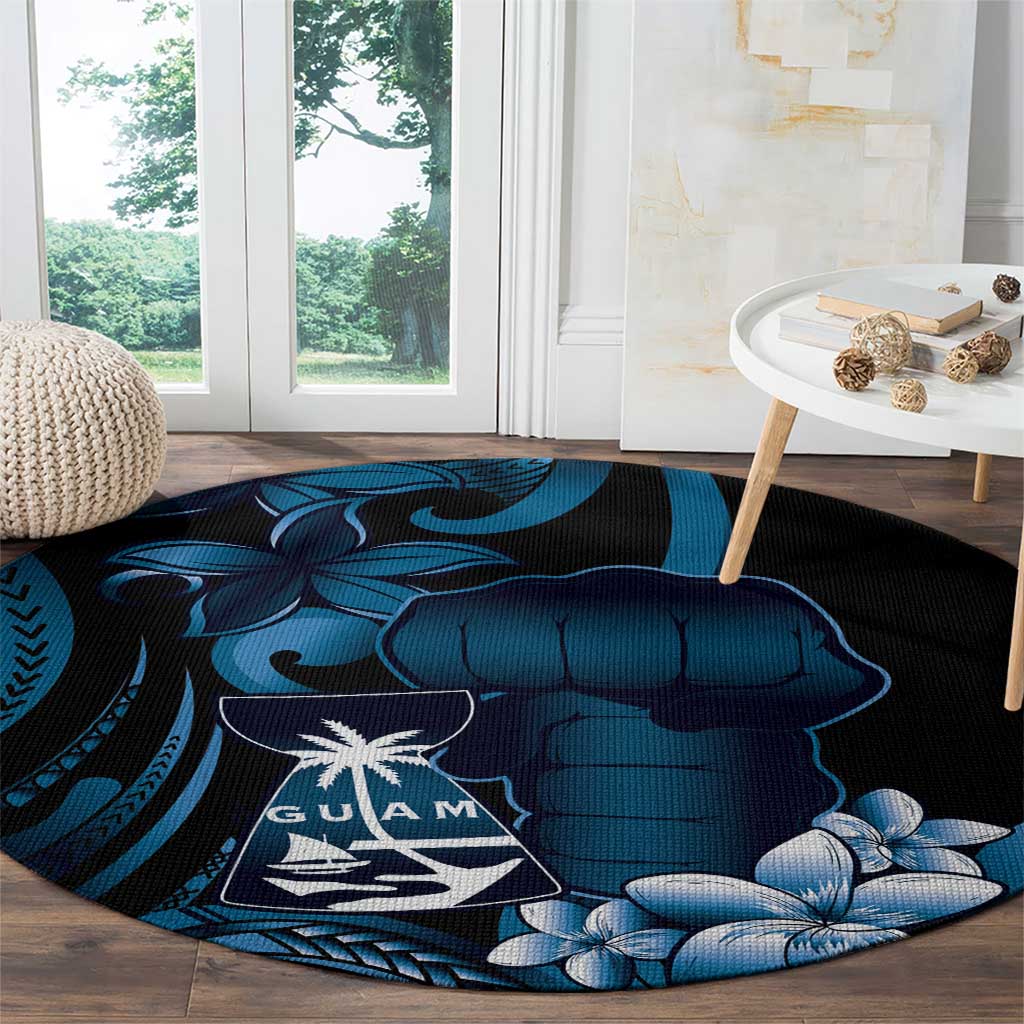 Blue Hafa Adai Guam Round Carpet Chamorro Latte Stone Hand With Plumeria