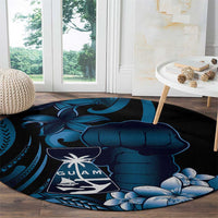 Blue Hafa Adai Guam Round Carpet Chamorro Latte Stone Hand With Plumeria