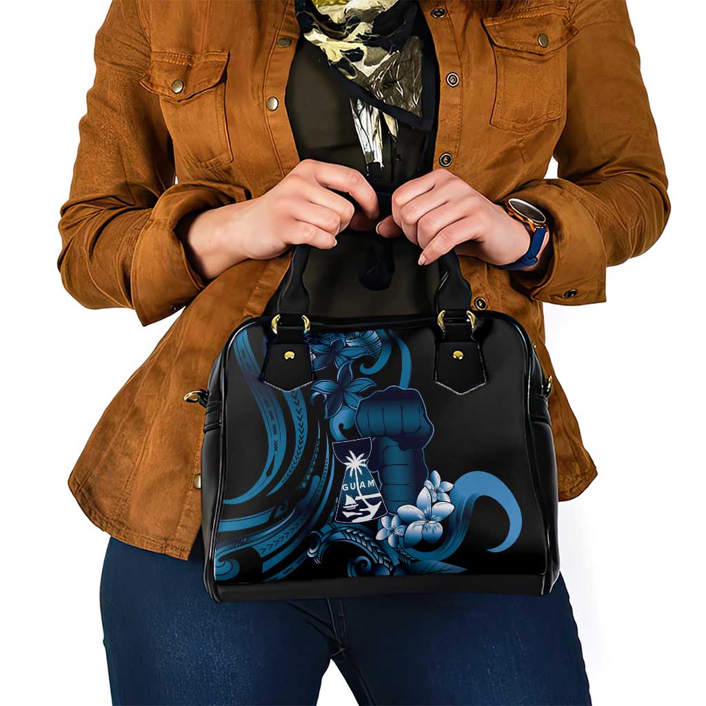 Blue Hafa Adai Guam Shoulder Handbag Chamorro Latte Stone Hand With Plumeria
