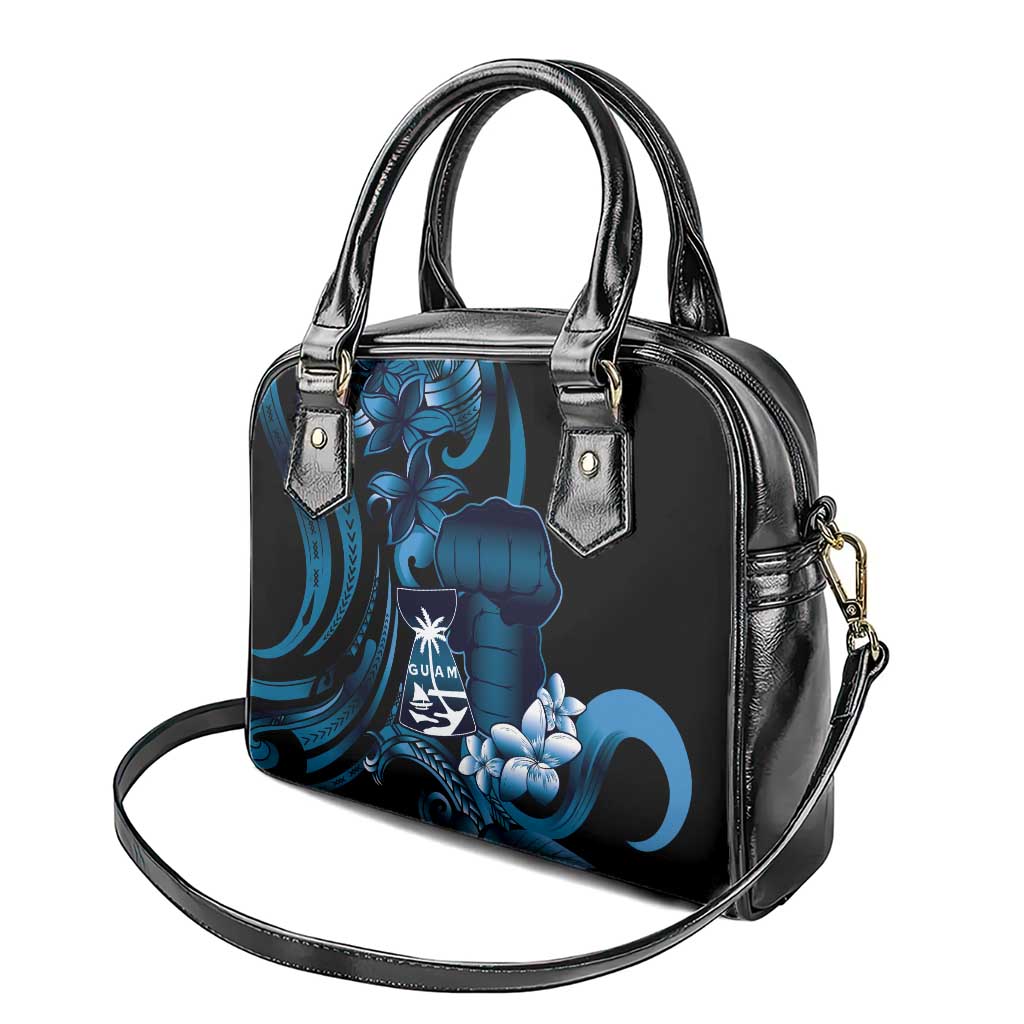 Blue Hafa Adai Guam Shoulder Handbag Chamorro Latte Stone Hand With Plumeria