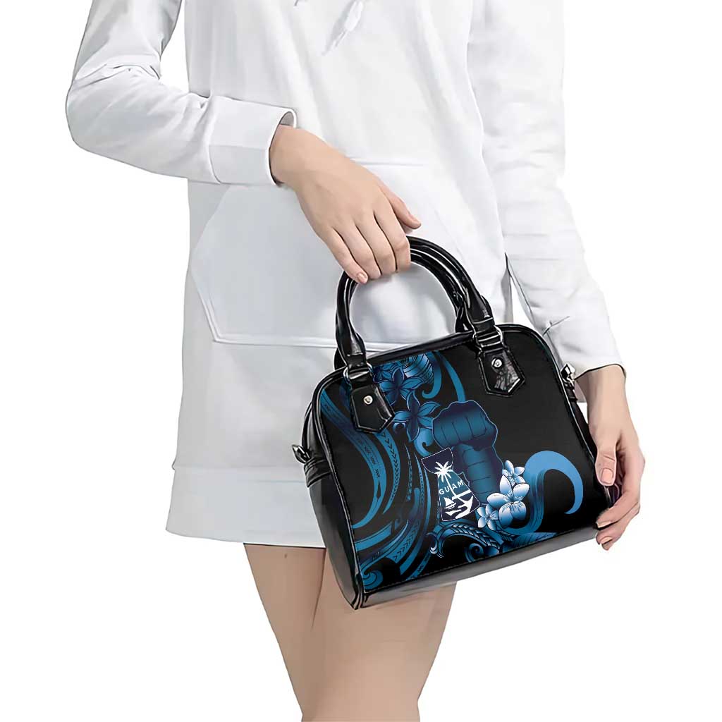 Blue Hafa Adai Guam Shoulder Handbag Chamorro Latte Stone Hand With Plumeria