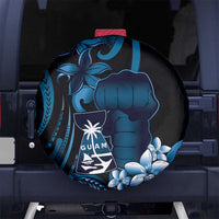 Blue Hafa Adai Guam Spare Tire Cover Chamorro Latte Stone Hand With Plumeria