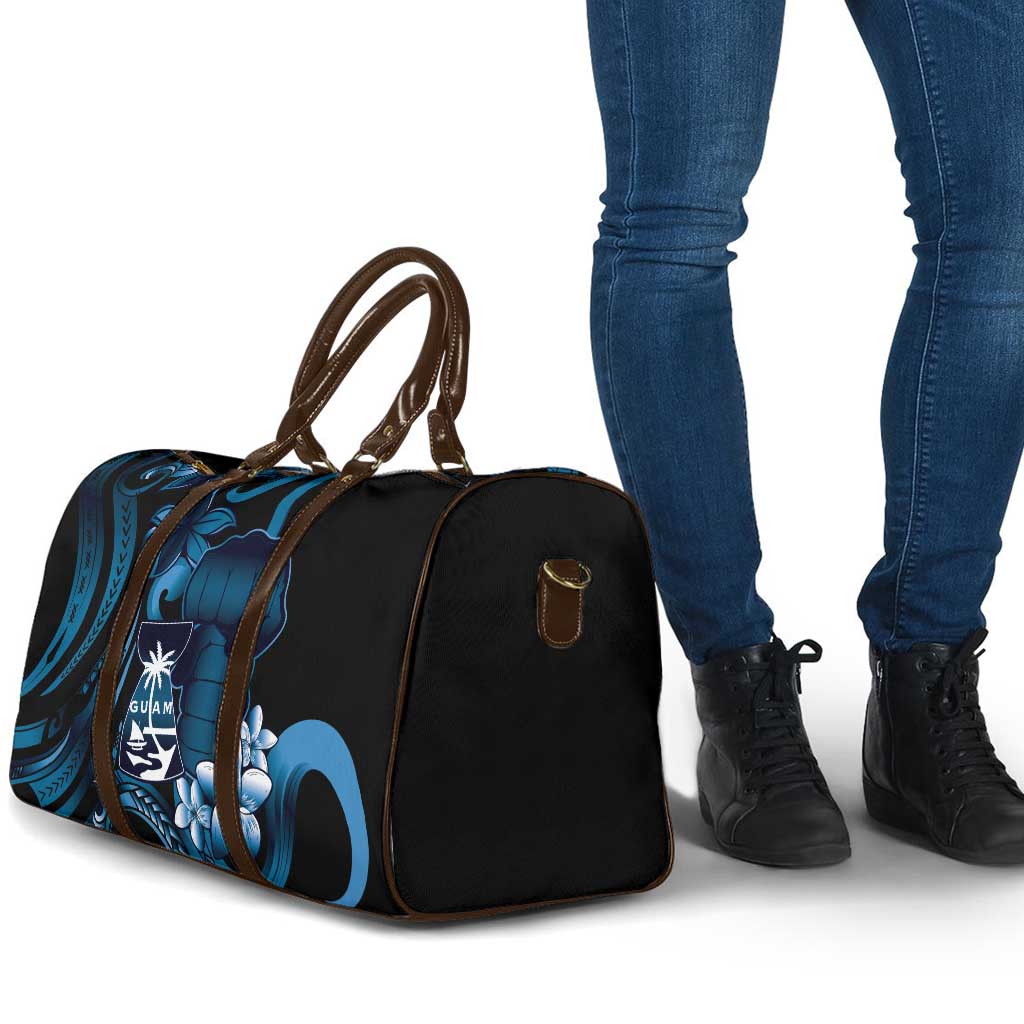 Blue Hafa Adai Guam Travel Bag Chamorro Latte Stone Hand With Plumeria - Polynesian Pride