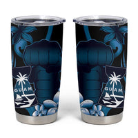 Blue Hafa Adai Guam Tumbler Cup Chamorro Latte Stone Hand With Plumeria