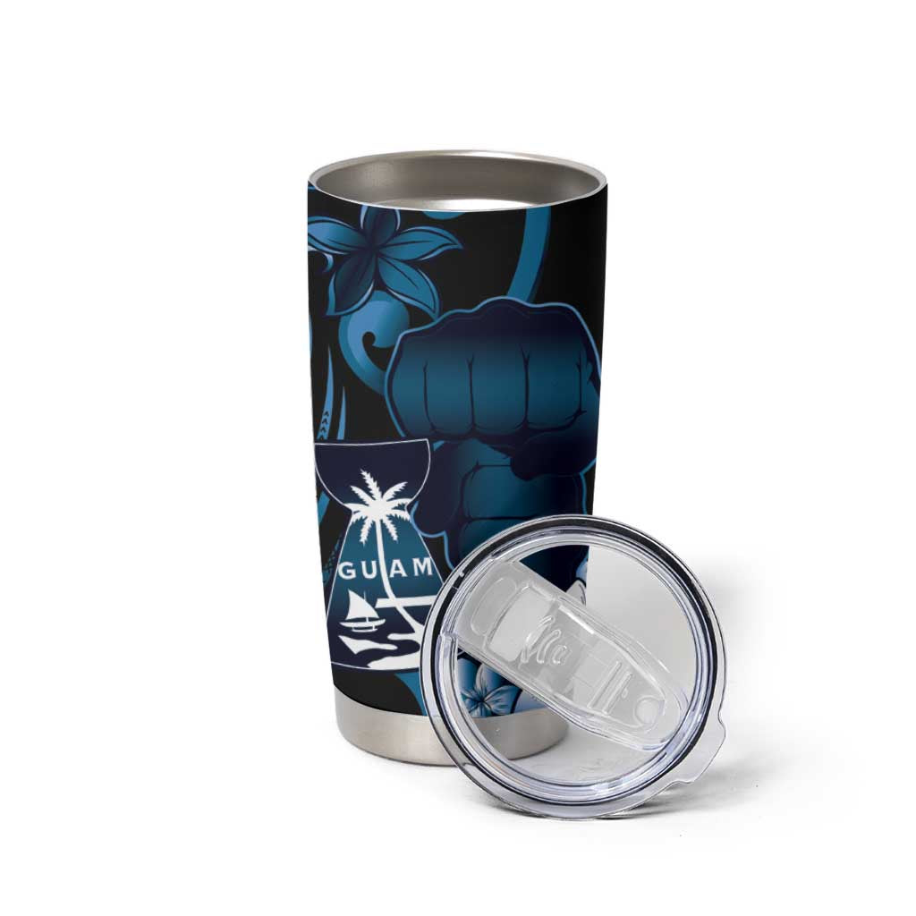 Blue Hafa Adai Guam Tumbler Cup Chamorro Latte Stone Hand With Plumeria