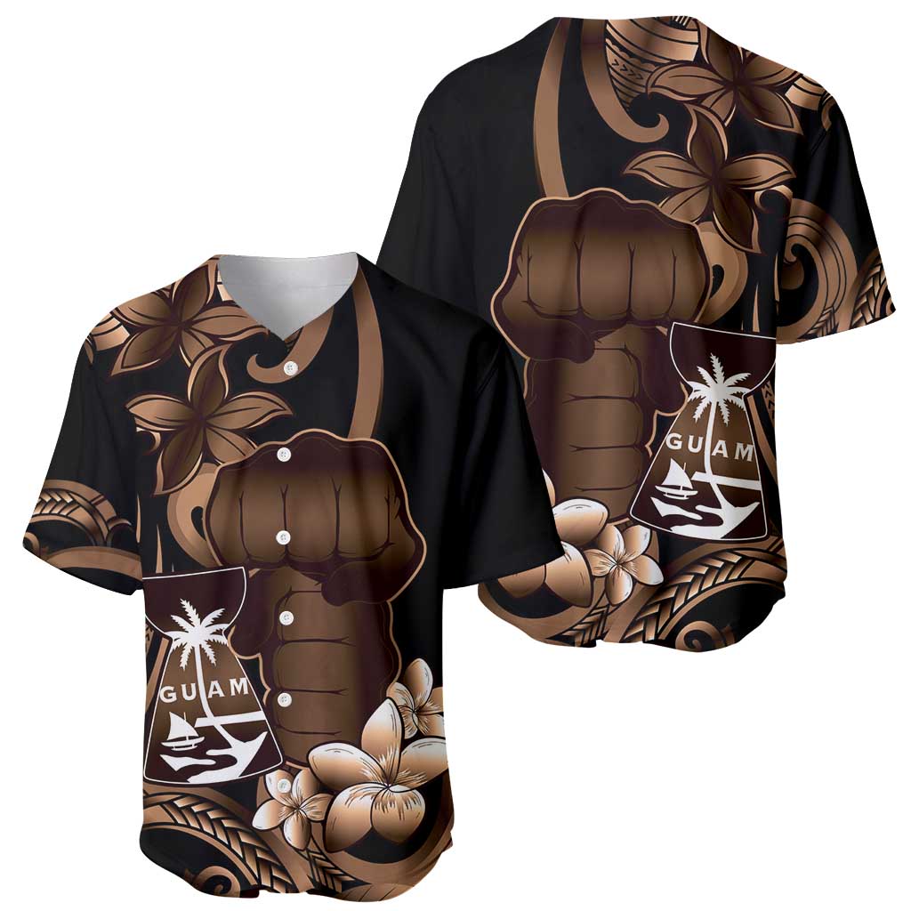 Brown Hafa Adai Guam Baseball Jersey Chamorro Latte Stone Hand With Plumeria