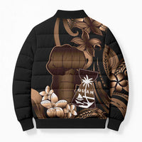 Brown Hafa Adai Guam Bomber Puffer Jacket Chamorro Latte Stone Hand With Plumeria LT14 - Polynesian Pride